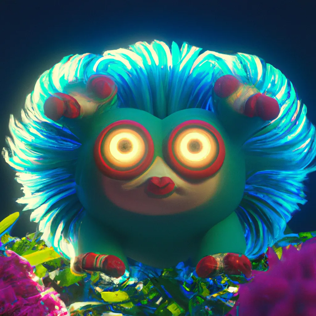 Prompt: Curvaceous Light bending cute furry monster  covered in halogenic Nuclear flowers in the style of Bruce Pennington, Dali, Munch, Escher, Klarwein, Hattori | dark background | ultra sharp focus | 3d octane render artstation trending 8k unreal engine | Avatar movie| Disney Pixar Dreamworks 