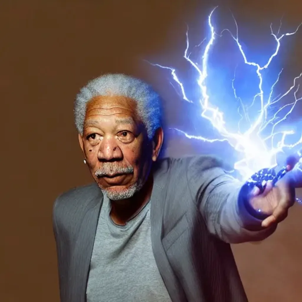 Prompt: Morgan Freeman as a dark magician, angry, lightning, 4K, 8K, High Resolution