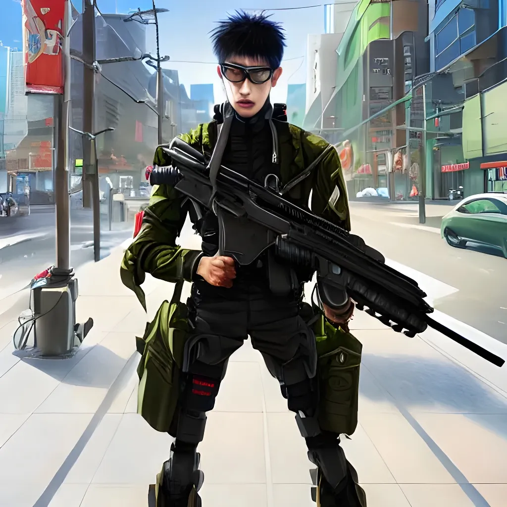 Prompt: korean photo of professional hyperrealistic cyborg sniper from shadowrun wearing tactical coat, detailed face, masterpiece by mushimaro, anmi, Masashi Kishimoto, intricate linework, sharp focus, high quality, trending on pixiv, danbooru, artstation, artgerm, digital anime art, natural lighting, pulitzer prize