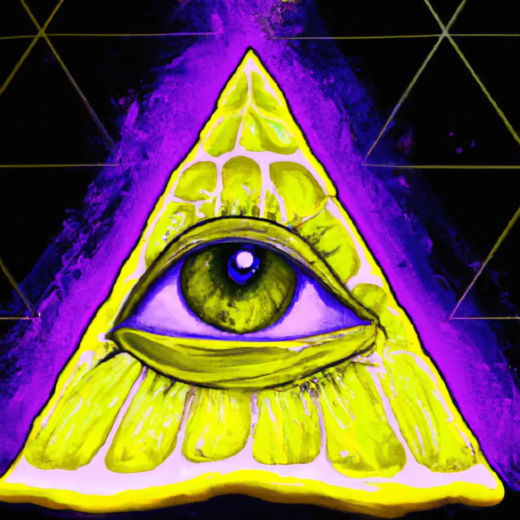 Prompt: Illuminati lemon pyramid eye, acid trip occult, alchemy, esoteric, hyper realistic, vaporwave, 90s, melting, psychedelic 