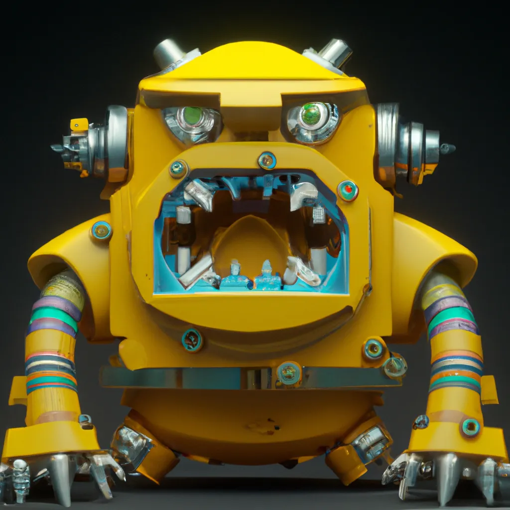 Prompt: Minion Mech is angry, cute 4d rendered, bioluminescent, sharp focus, hyperrealistic, intricate, ornate, octane, cinematic, extremely detailed, studio quality, rtx, trending in artstation, smooth, unreal engine 5