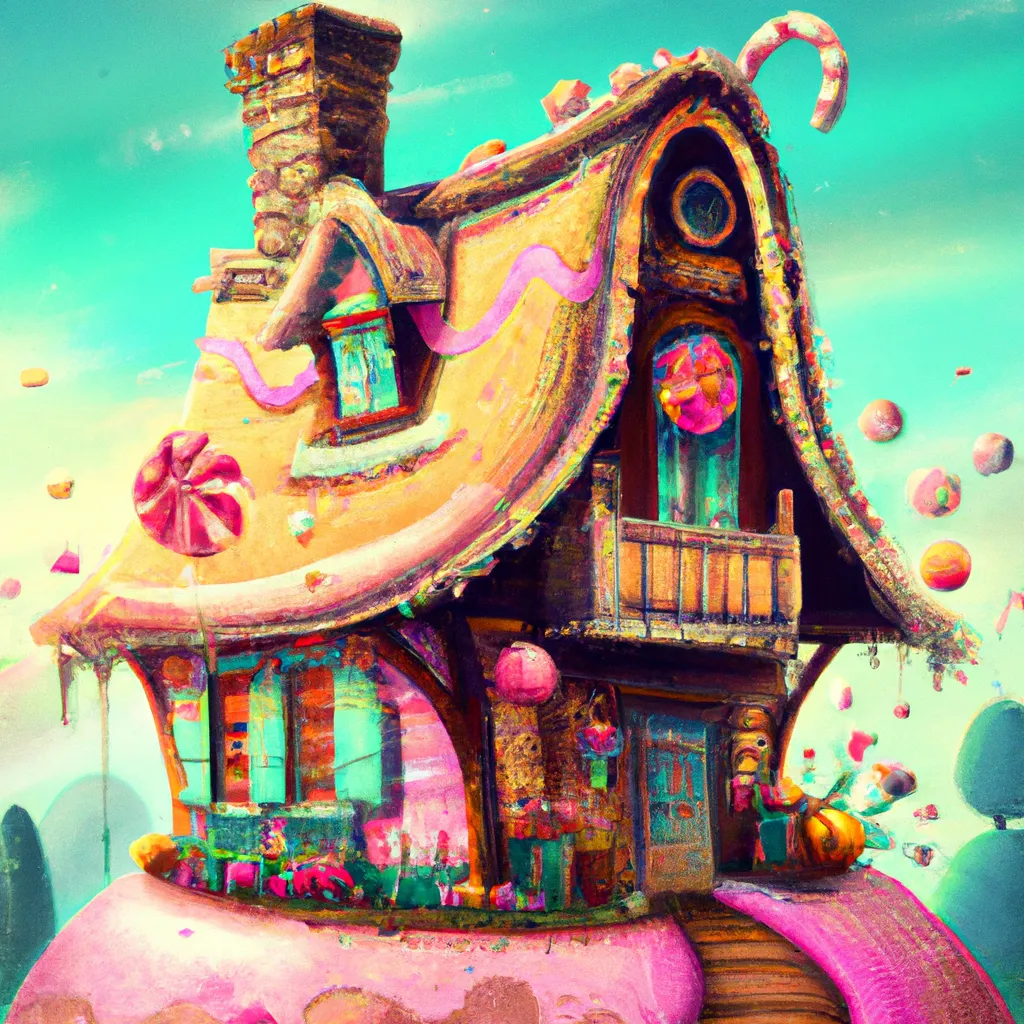 Prompt: A house of candy, digital art
