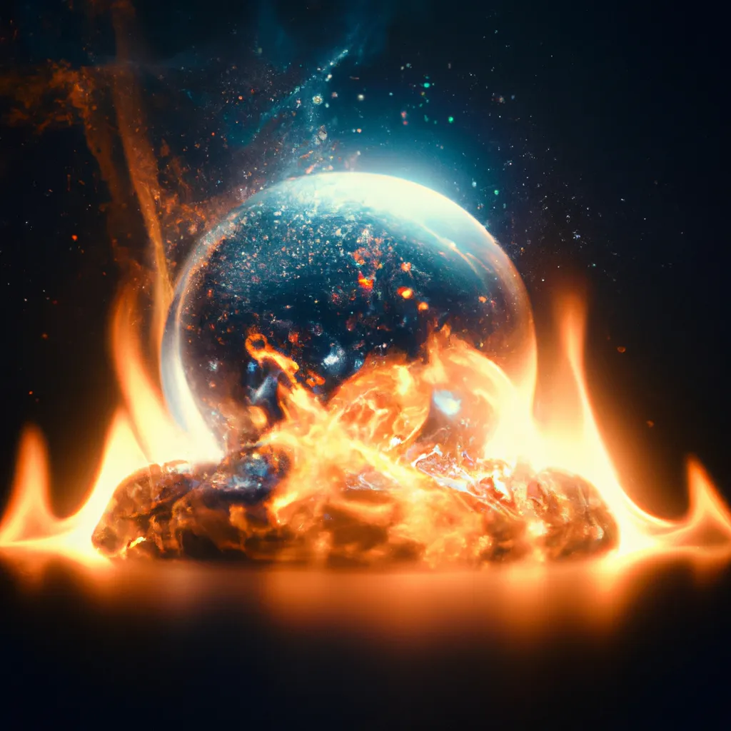 Prompt: fire and ice trapped inside a floating sphere, dark gradient background, bokeh effect, magical lighting, rich deep colors, professional composition, award-winning matte painting, 32k poster art, HSV, shot on a Nikon Z9