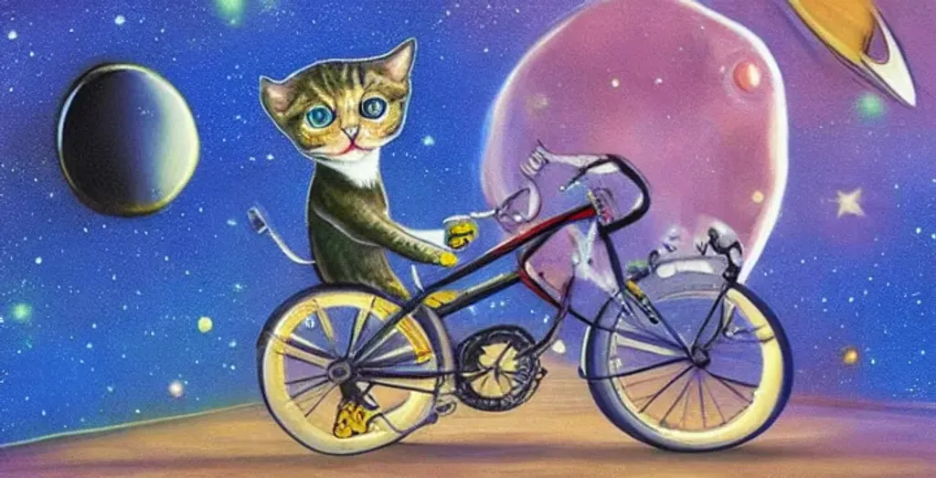 Prompt: Space cat riding on bike
