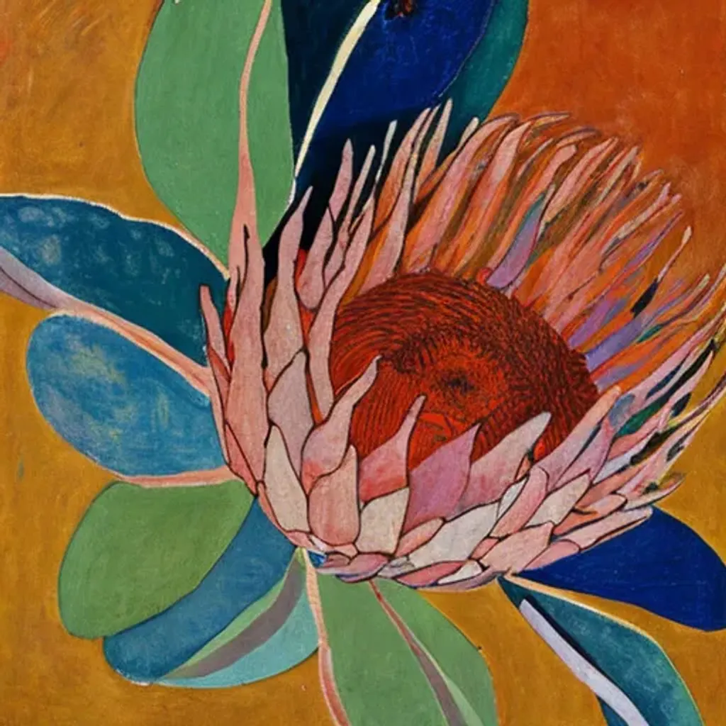 Prompt: A painting of a protea by grace cossington smith, by hilma af Klint 