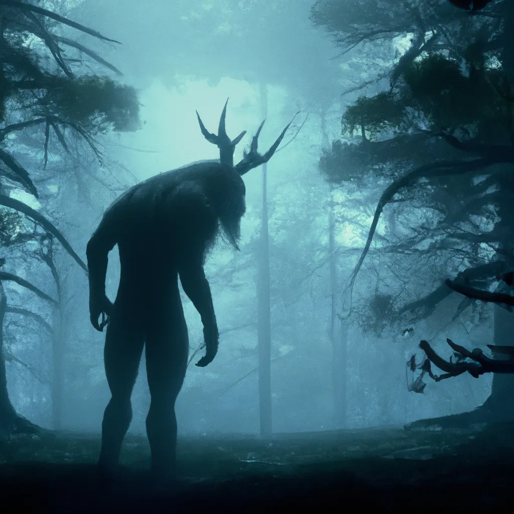 Prompt: Wendigo in dark forest, full moon, fog, realistic, 4k, hq, hd, scary, standing