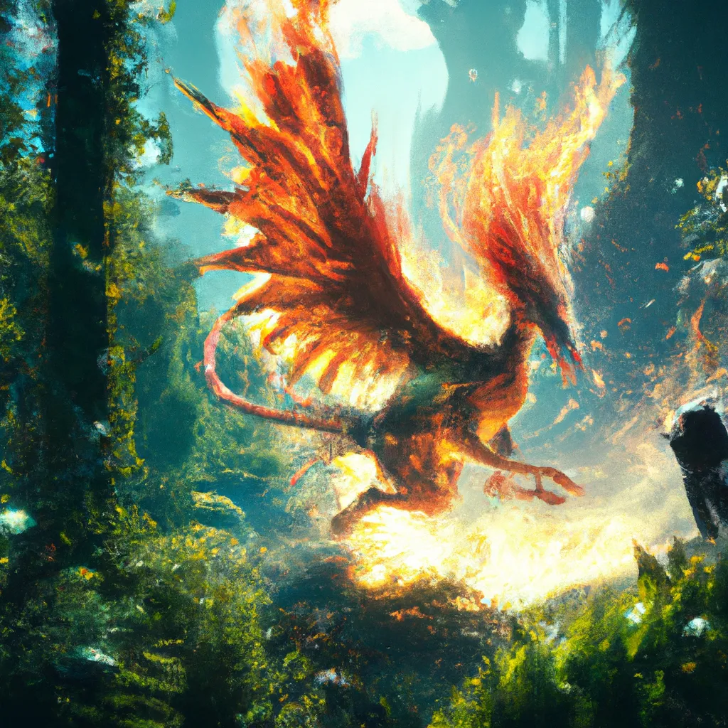 Prompt: Flora and Fauna of a magical world, magical fiery Bird-Phoenix hunting giant rat in forest, Splash Art by Charlie Bowater and Cushart Krenz and Greg Rutkowski and Artgerm, light green bright atmosphere, highly detailed, clear focus, 8k, unreal engine, octane render