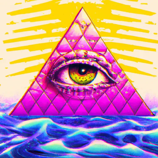 Prompt:  detailed 90s aesthetic Illuminati pyramid eye highly detailed, sunset acid trip aquatic