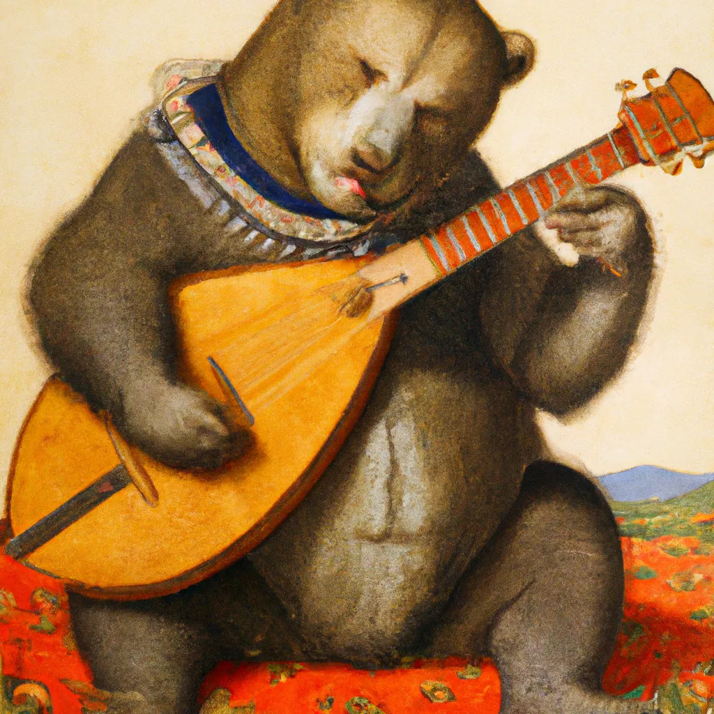 Prompt: Bear Playing a Lute,1547, by Pasquale Cati