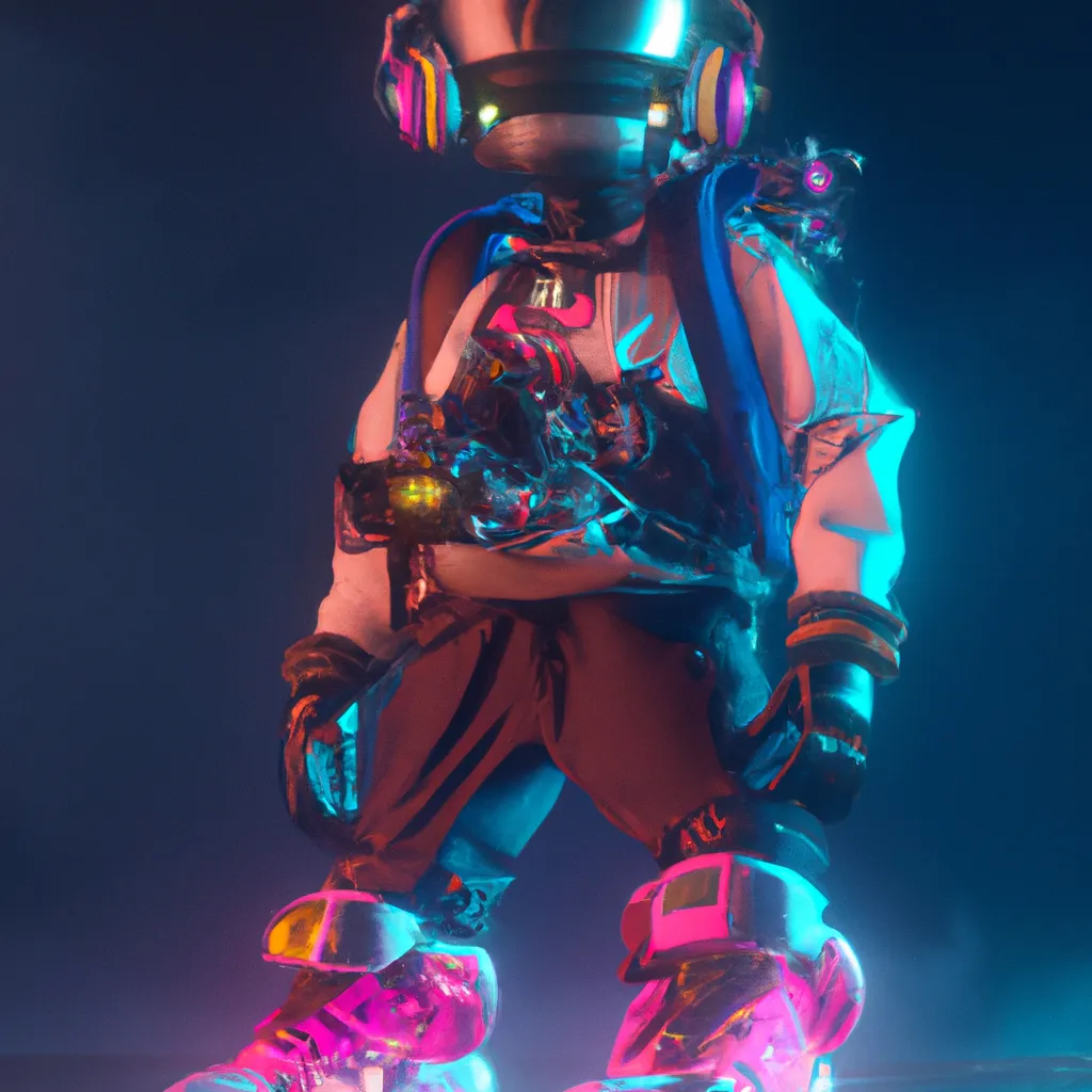 Prompt: flcl fighter wearing streetwear with large vintage robot mask and random cap, headphones, feet wearing sneakers, cool, neon lights, Astral realm ruins environment, very detailed robot full-body with symmetrical eyes, avatar, cinematic lighting, amazing composition , 3d octane render, unreal engine, hyper realistic, soft illumination, trending artstation, environmental concept, trending on ArtStation, all in greys, cinematic lighting