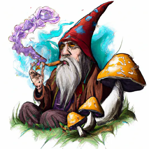 Prompt: realistic wizard smoking a bong next to mushrooms 