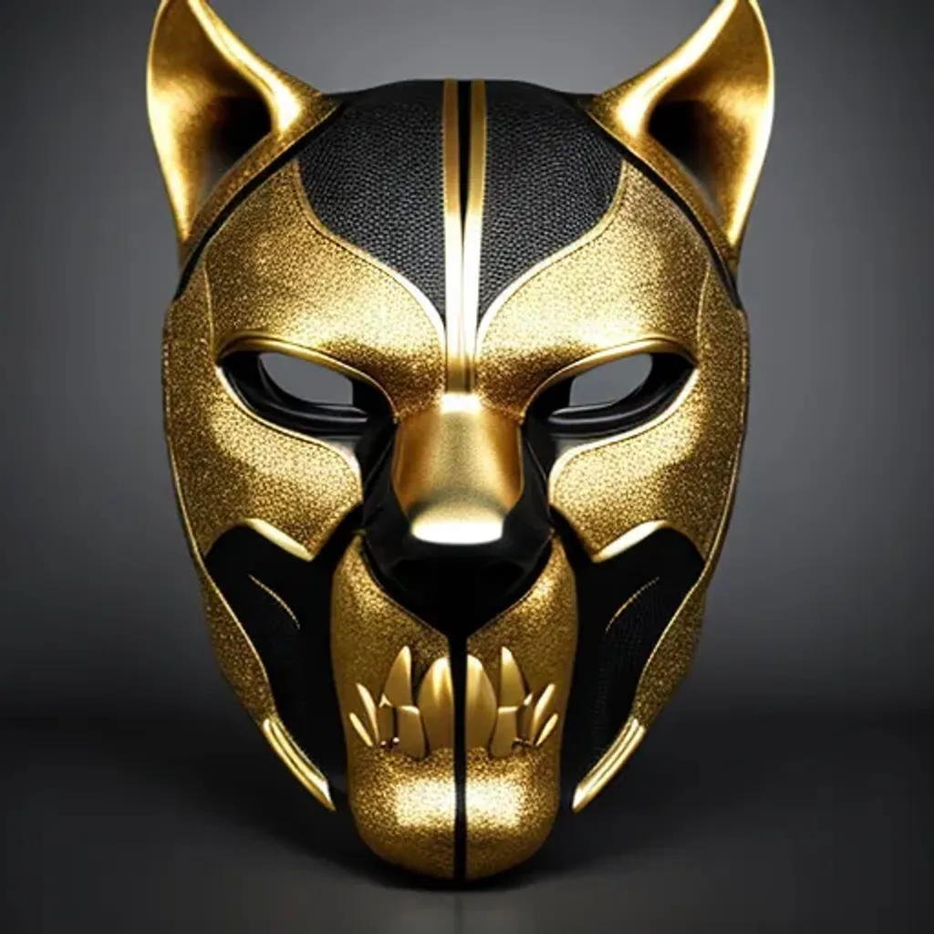 Prompt: black and gold panther mask, symmetrical, 16k, HDR, RTX, insanely detailed and intricate, hypermaximalist, elegant, ornate, hyper realistic, super detailed, intricately ultra realistic, detailed face, medieval, cyberpunk, cyborg, to scale, hyper realistic, cinematic lighting, digital art, concept art, mdjrny-v4 style, (((Artstation))), engraved, luxury art, silver, leather, carbon, metal, maximum texture, sharp focus, gigapixel, skin pores, hard focus, 3D, raytraced, rendered