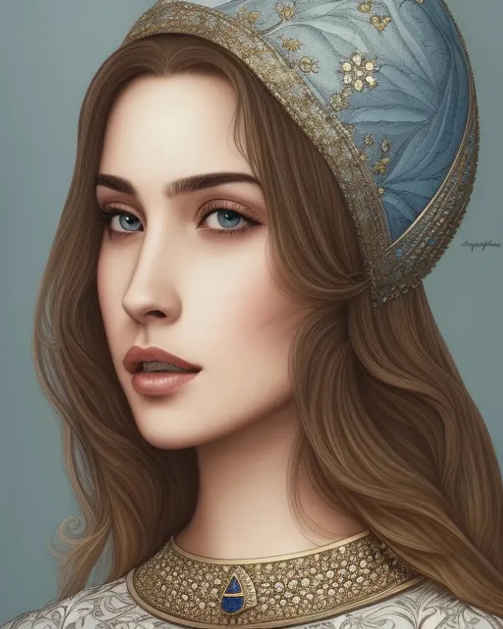 Prompt: a woman, beautiful detailed portrait, beautiful face, face like Ana de Armas, medieval fashion, porcelain skin, detailed and intricate environment, complimentary colors, pencil drawing, backlighting, botanical illustration, by Takashi Takeuchi and Igor Kieryluk, masterpiece, tending on artstation