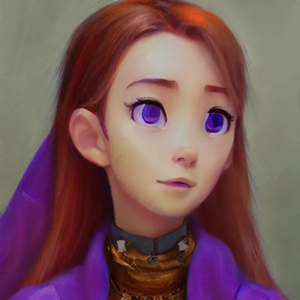 Prompt: An oil painting rendered in Pixar Style, Anime girl wearing a purple robe dressed in fantasy robes, jean - baptiste monge, anthropomorphic, dramatic lighting, 8k, portrait, realistic, fine details, photorealism, cinematic, intricate details, cinematic lighting, photo realistic 8k