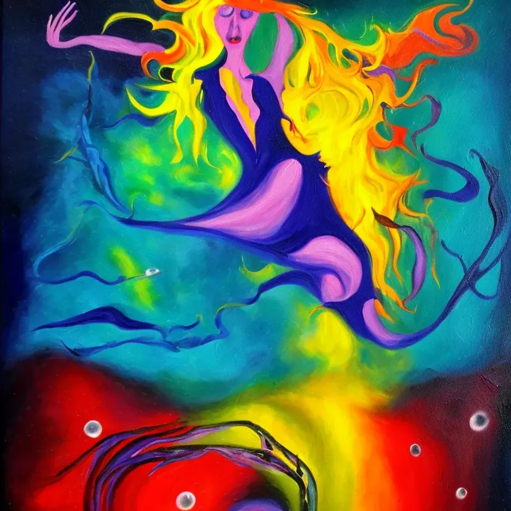 Prompt: A witch drowning in colour oil painting abstract