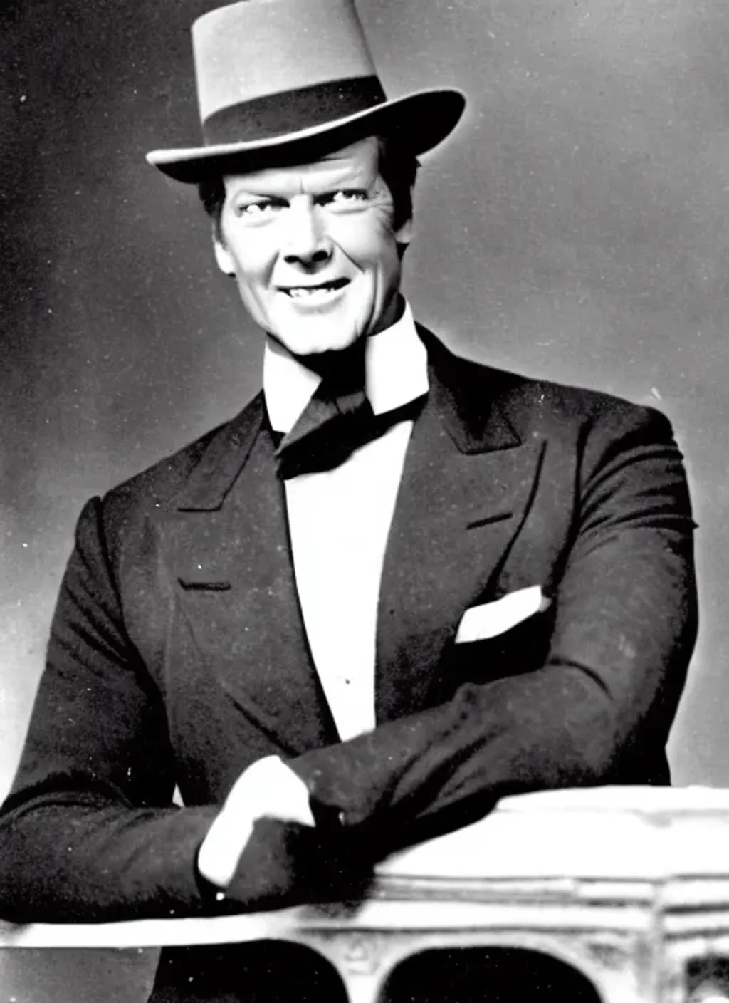 Old worn photograph of a Victorian era Roger Moore | OpenArt