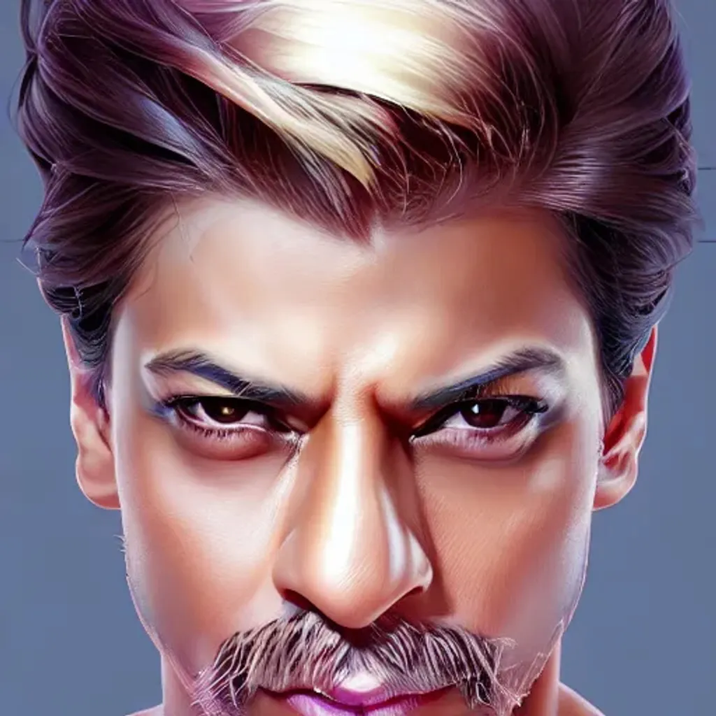 Prompt: Closeup face portrait of a {Shah Rukh Khan with Favorite pose}, smooth soft skin, big dreamy eyes, beautiful intricate colored hair, symmetrical, anime wide eyes, soft lighting, detailed face, by makoto shinkai, stanley artgerm lau, wlop, rossdraws, concept art, digital painting, looking into camera