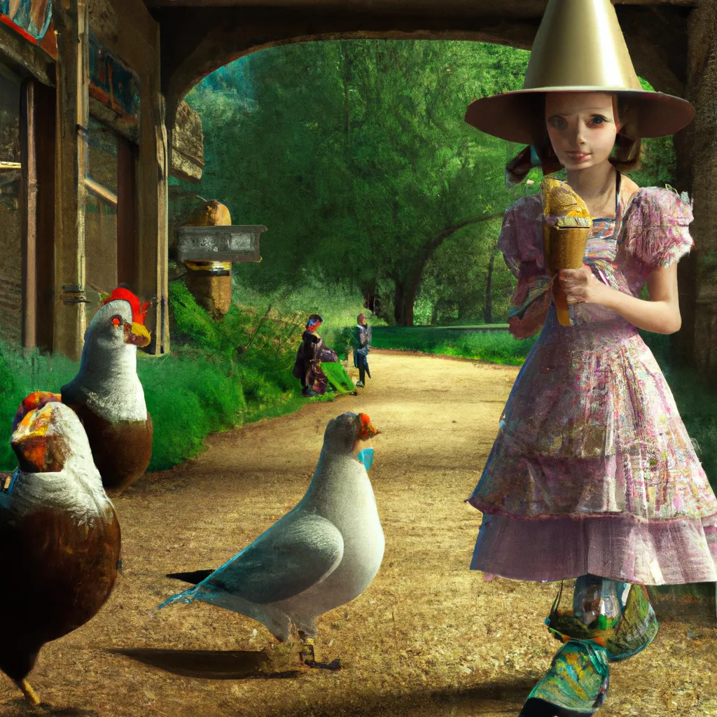 Prompt: Ultra high Quality photo | The Wizard of Oz eating Ice Cream along the yellow brick road, Fantasy, Dynamic Lighting, 3D Render, Ultra Realistic, 4K HD Photograph | chickens  | fine details and expressions | industrial revolution | ultra high resolution octane | midjourney | centered | photo realistic | upscale | by Artgerm Artstation, Hanako Yamamoto Disney Pixar 