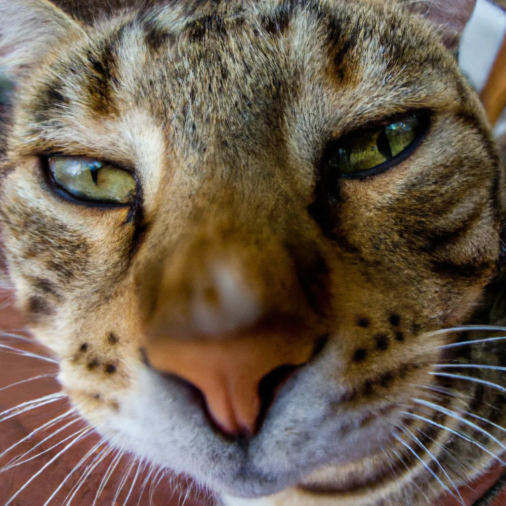 Prompt: Cat laying down closer look fisheye lens