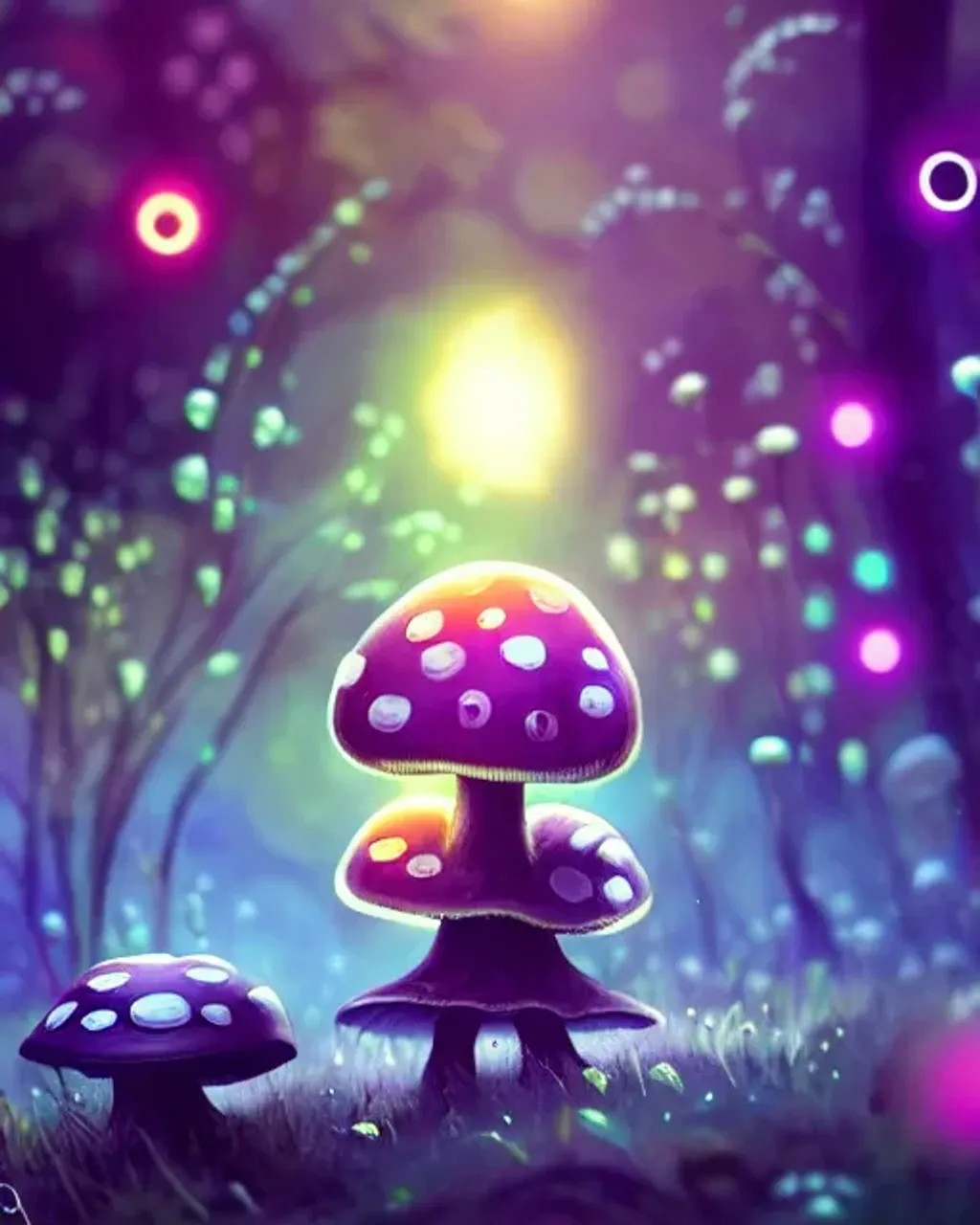 Prompt: cute mushroom creature, large adorable anime eyes, concept character art, bokeh effect, magical lighting, weed, lsd, beautiful glowing lights, bio-luminescence, sci - fi, stunning, intricate. highly detailed, digital painting, 32k poster art, trending on artstation. smooth. sharp focus. octane render, rendered in hyperion, professional award-winning illustration, matte painting by pixar, luke chueh, matt dangler, greg rutkowski, dan mumford