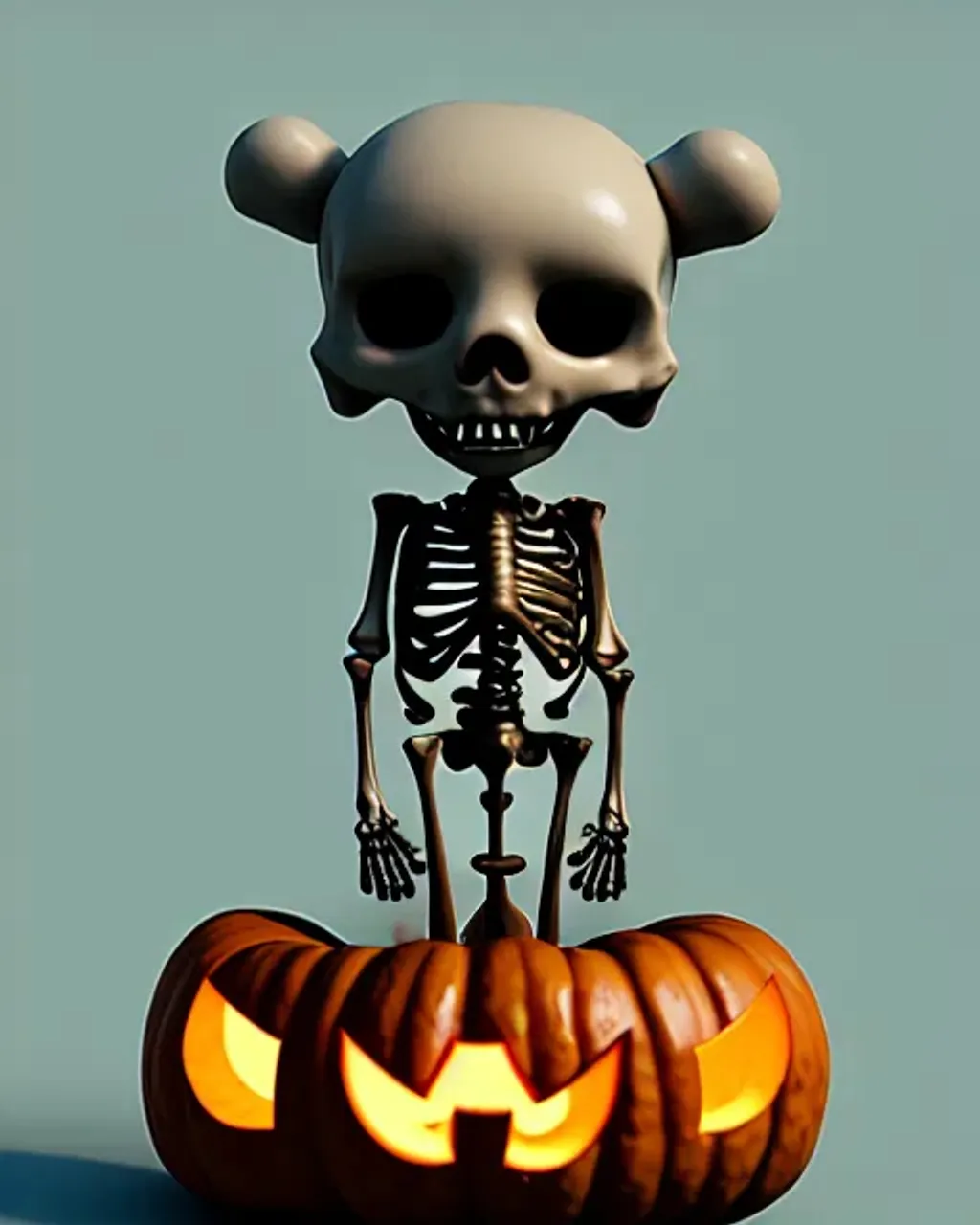 Prompt: 
Tiny cute skeleton playing
Halloween toy, standing 
character, soft smooth 
lighting, soft pastel 
colors, skottie young, 
3d blender render, 
polycount, modular 
constructivism, pop 
surrealism, physically 
based rendering, 
square image.