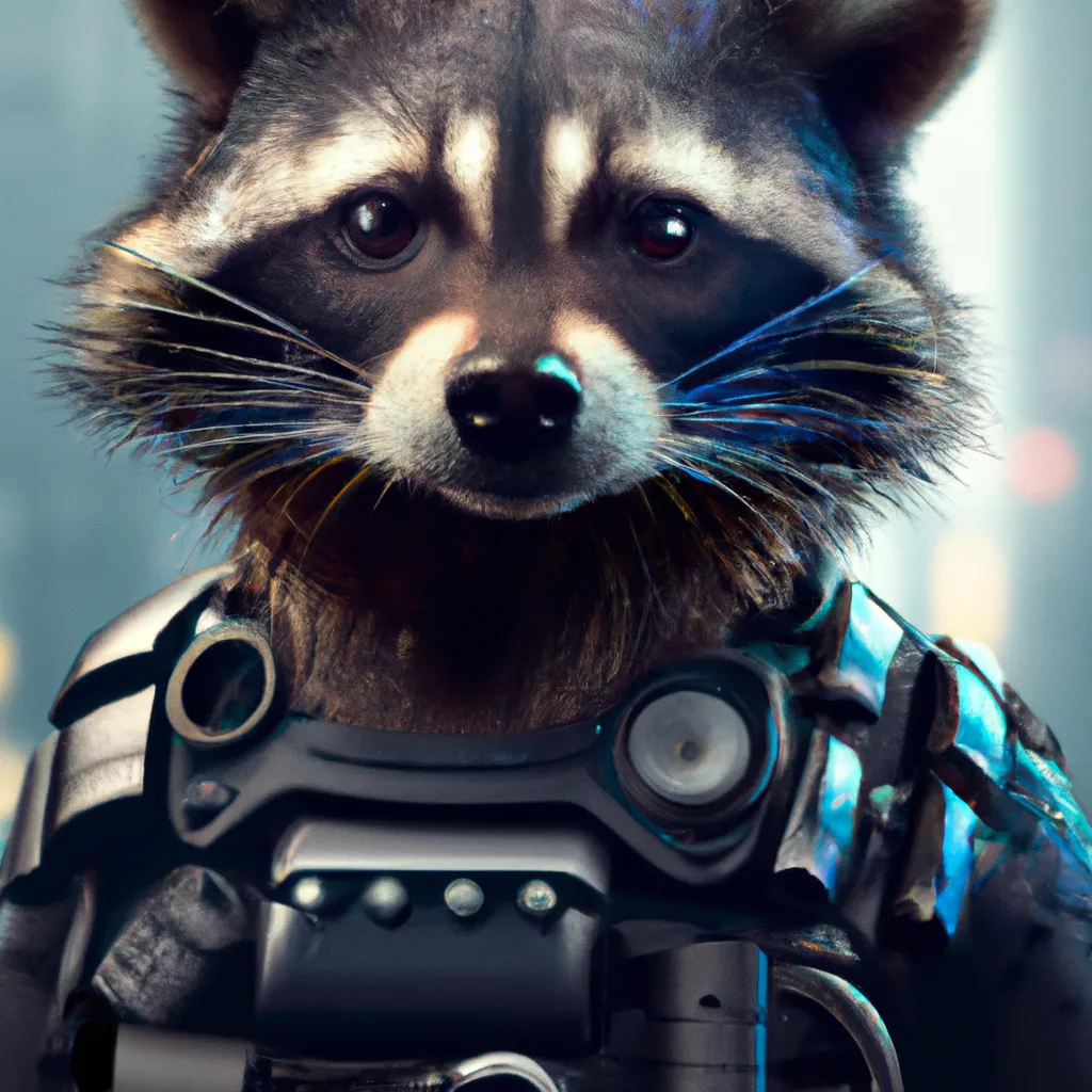 photorealistic portrait of a cyborg raccoon policema... | OpenArt