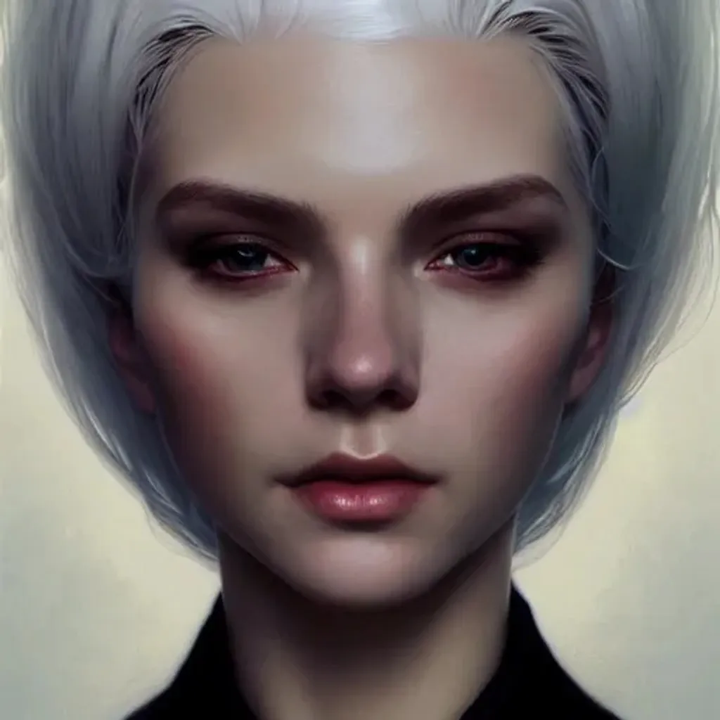 Prompt: a very beautiful white haired woman, fantasy, portrait, sharp focus, intricate, elegant, digital painting, artstation, matte, highly detailed, concept art, illustration, ambient lighting, art by ilya kuvshinov, artgerm, alphonse mucha, and greg rutkowski 