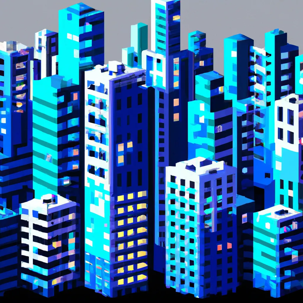 Prompt: Blue cubic city, trending on Artstation 🌇, pixel art