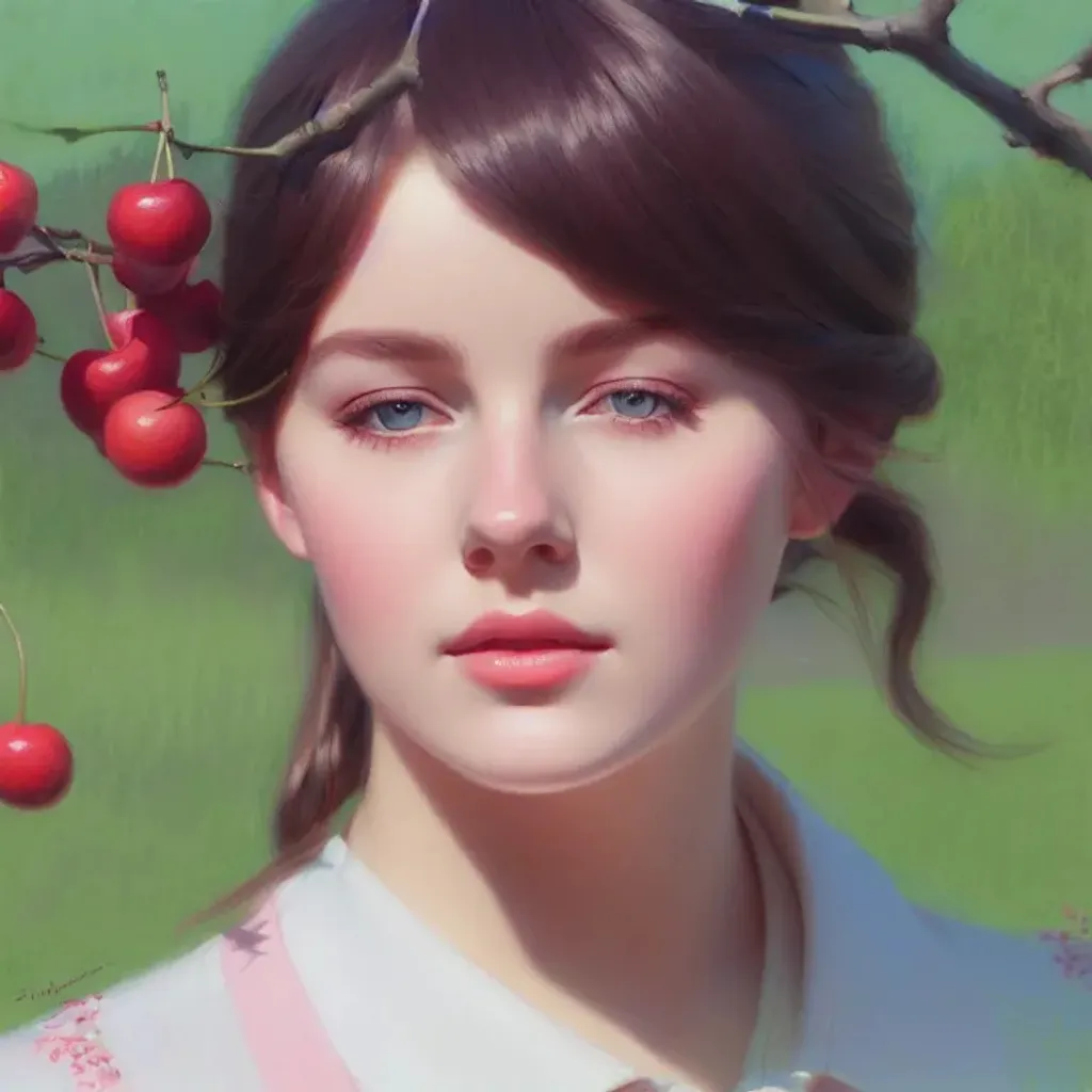 Prompt: Cute Russian schoolgirl under a cherry tree, perfect detailed face. Drawing by Jeremy Lipking, WLOP, Ilya Kuvshinov. Pastel colors, vivid, cute, trending on artstation, HD