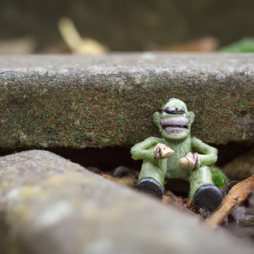 Prompt: Miniature carved frankenstein minion sitting in a graveyard and grinning