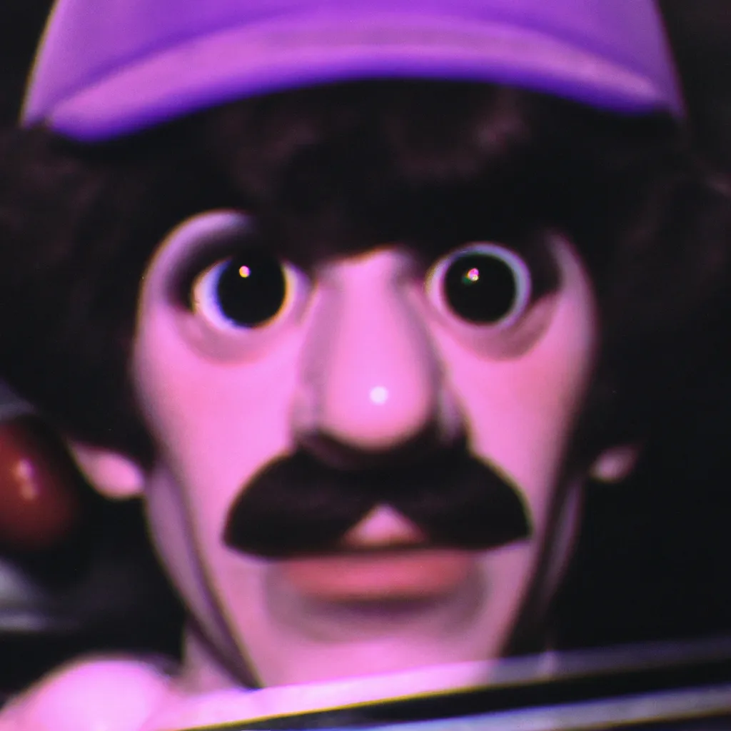 Prompt: A film still from a gritty 1970s Martin Scorcese movie about Waluigi. Realism. 4k. 8mm. Grainy. Panavision.