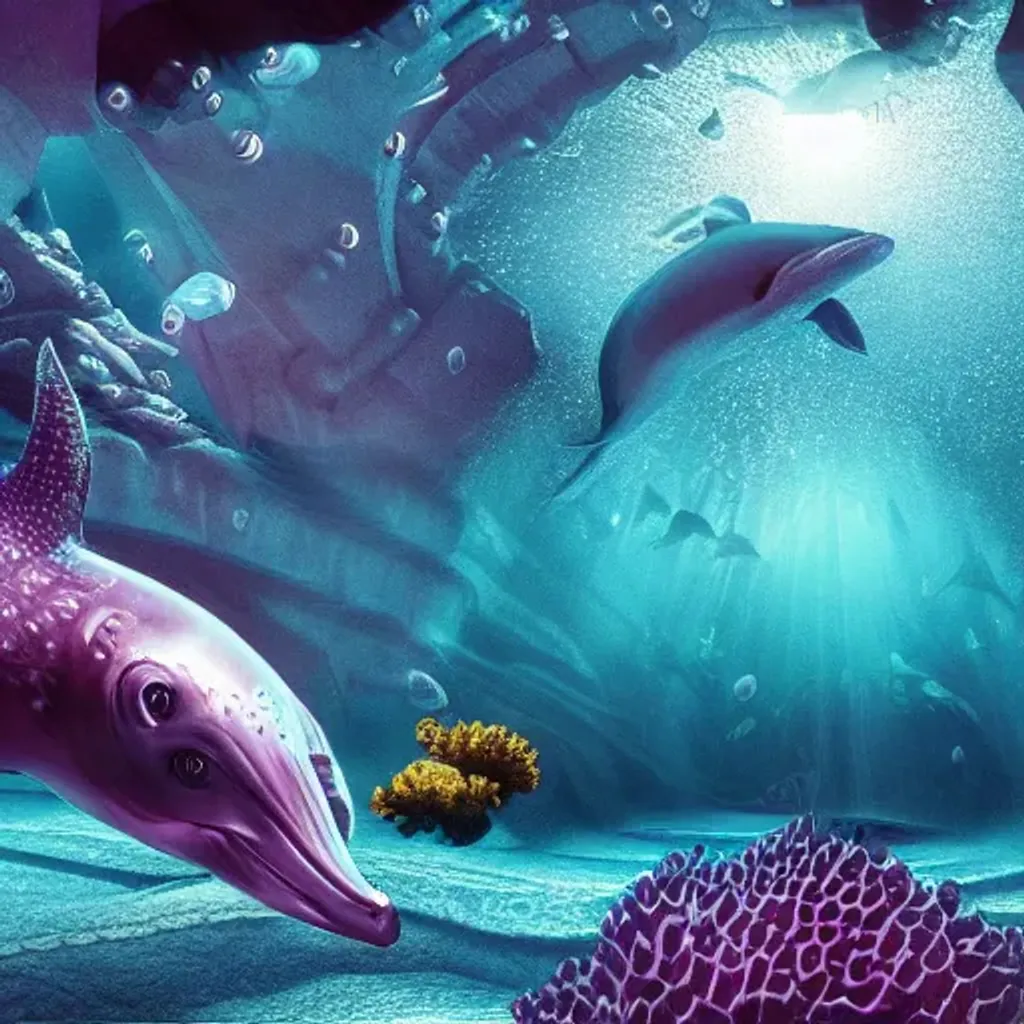 Prompt: 
fantasy underwater world with buildings, mermaids and fish, whales, dolphins, light rays coming from above through the water, beautiful 3 d closeup full bright color photo of deadly virus infecting a cell, seen through an electron microscope, sinister, detailed, ambient lighting, scientific illustration, 8 k, octane render