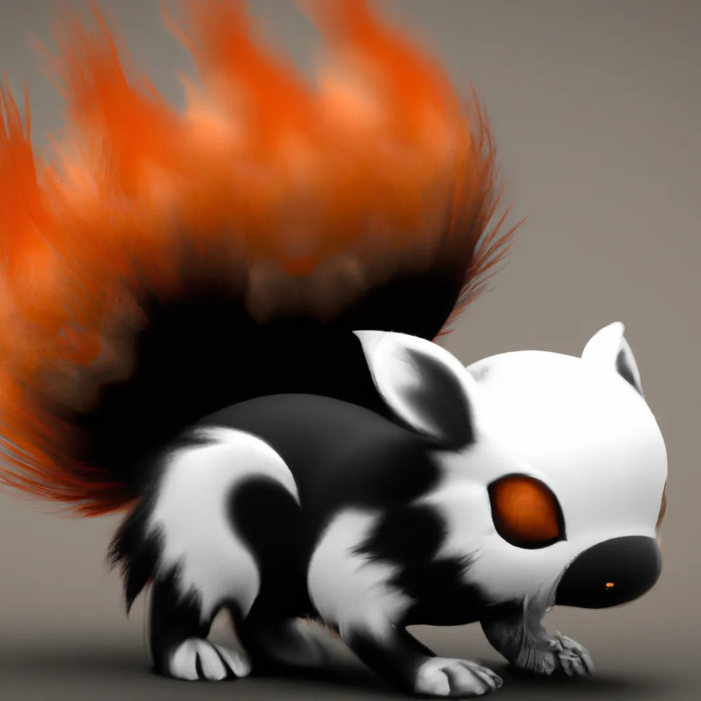 Prompt: skunk pokemon, spotted skunk, fire and ghost type pokemon, cute, cute ghost, mascot, starter, like eevee, like flareon, ken sugimori style, pokemon design, pokemon concept, fakemon, new pokemon, trending online, fluffy, adorable, ken sugimori, high quality, 8k, perfect composition, beautiful detailed intricate insanely detailed octane render trending on artstation, 8 k artistic photography, photorealistic concept art, soft natural volumetric cinematic perfect light, chiaroscuro, award - winning photograph, masterpiece, oil on canvas, raphael, caravaggio, greg rutkowski, beeple, beksinski, giger