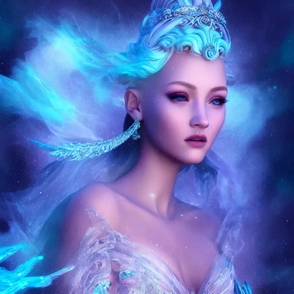 Prompt: beautiful goddess, wearing only gown of ice | fantasy, hyper-detailed, accurate anatomy, symmetrical facial features, ultra sharp focus, bokeh, volumetric lighting, 64k |  aurora | ethereal beautiful astral vaporwave, dark fantasy, photograph, photorealistic, high resolution scan 