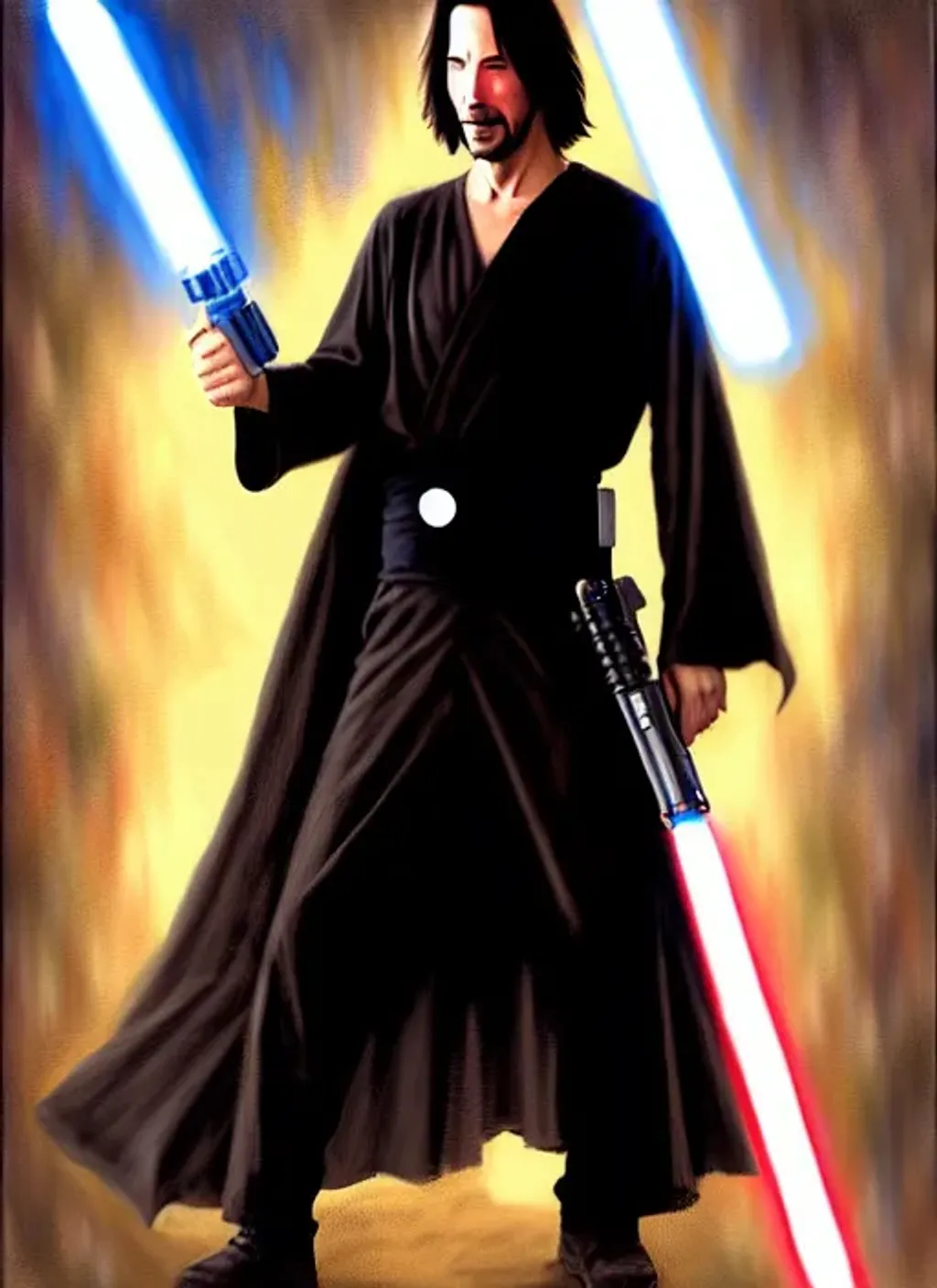 Prompt: Keanu Reeves as a Jedi by Dave Dorman