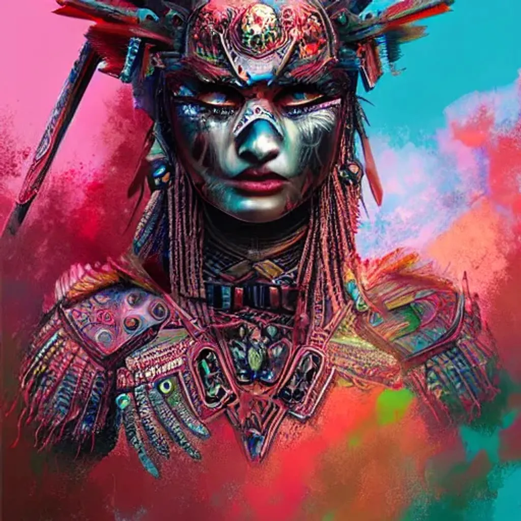 Prompt: hyper detailed ultra sharp of a ancient warrior, warpaint aesthetic, bloodwave, colorful, psychedelic, ornate, intricate, digital painting, concept art, smooth, sharp focus, 