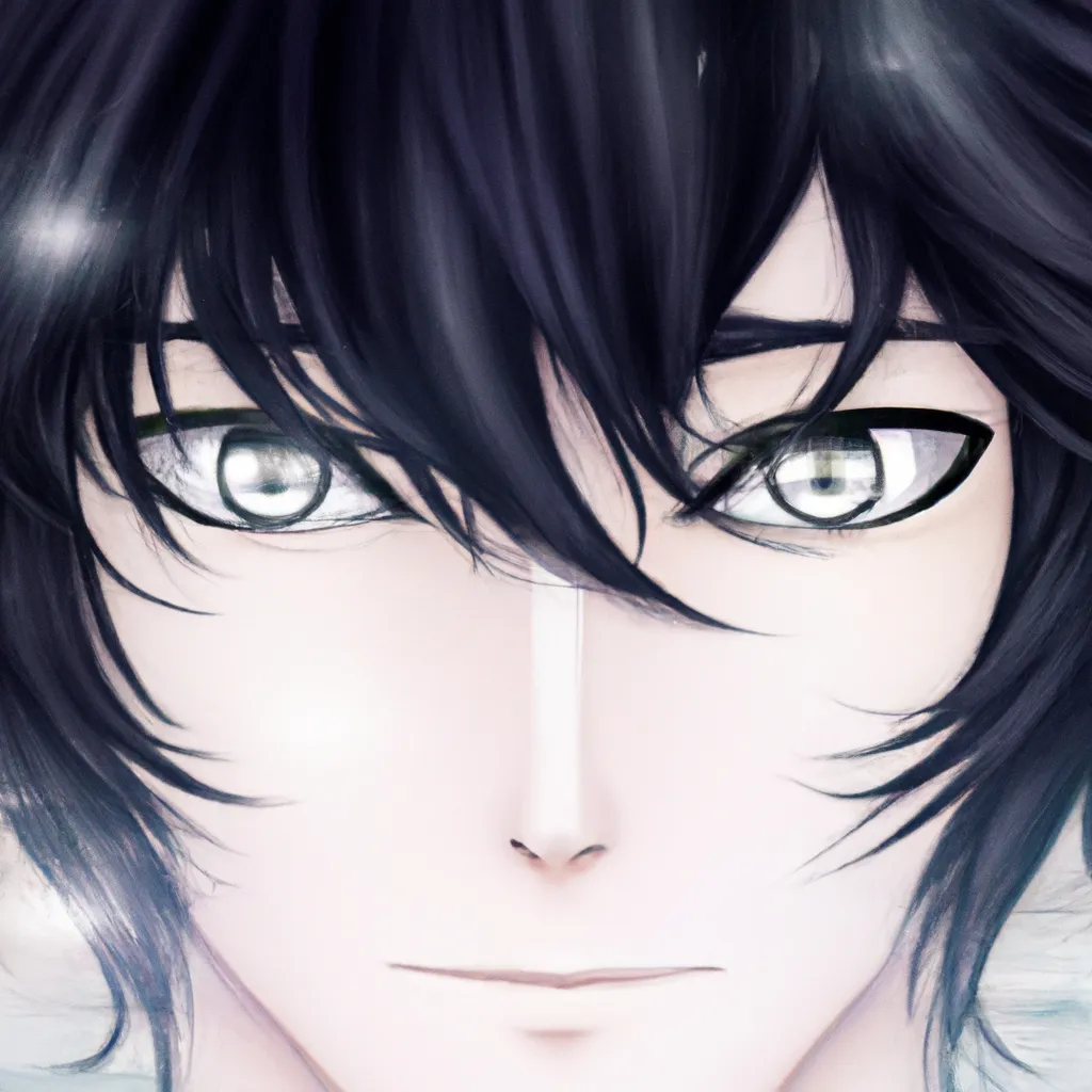 anime boy with blue eyes and black hair staring at the camera