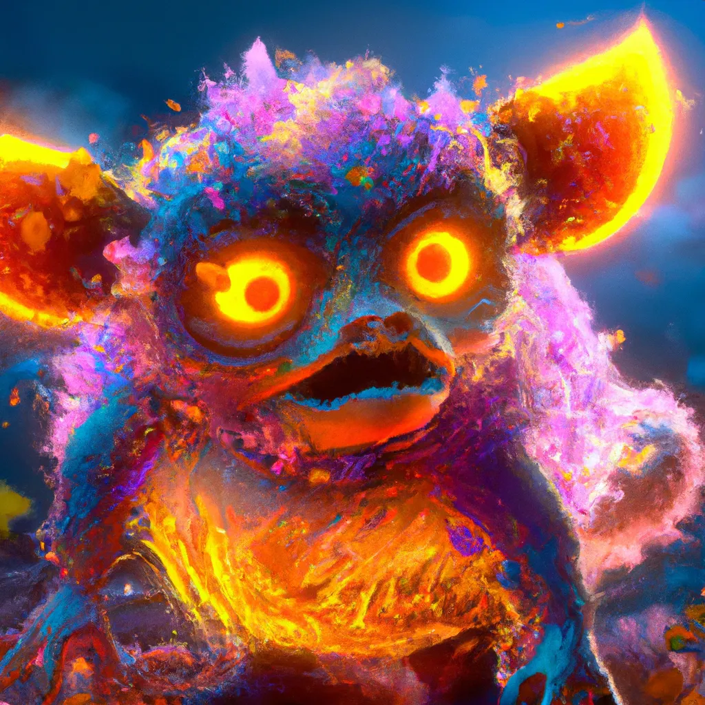 Prompt: Curvaceous Light bending cute furry monster  covered in halogenic Nuclear flowers in the style of Bruce Pennington, Dali, Munch, Escher, Klarwein, Yamamoto, Hattori, Leyendecker, Mullins | dark background | ultra sharp focus | 3d octane render artstation trending 8k unreal engine | Avatar movie| Disney Pixar Dreamworks 