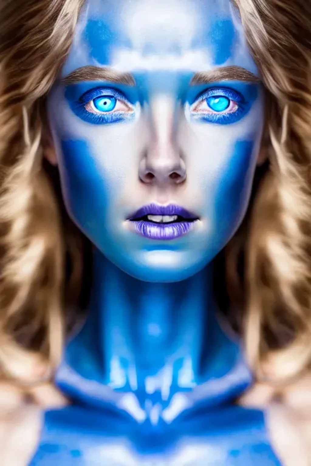 Prompt: extraterrestrial girl with blue eyes, extraterrestrial civilization, hyperrealistic photo portrait, hyper details, beautiful face, extraterrestrial facial features, proportional face, kind look, modest smile, hyperrealistic eyes, highly detailed eyes, super realistic eyes