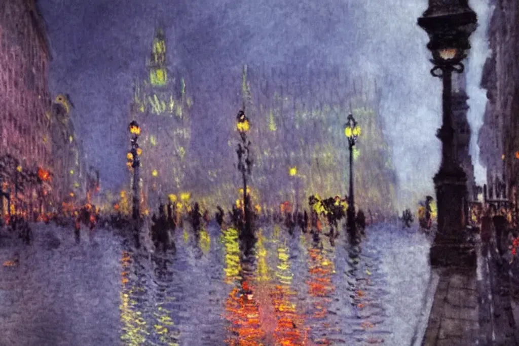 Prompt: digital art watercolor by Claude Monet, rainy night in New York City, award-winning cgi, Disney Studios Artists, 8k