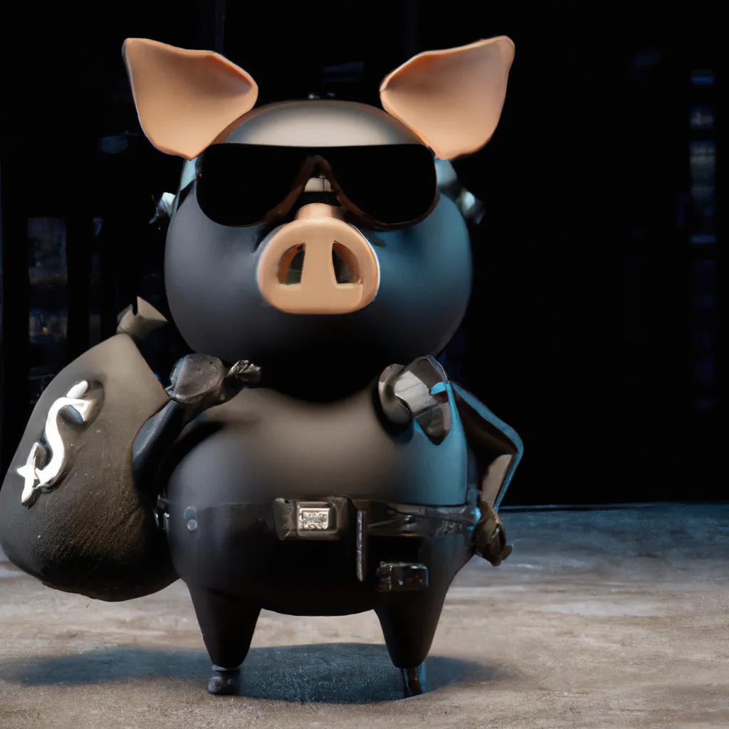 Prompt: Unreal engine, 4K, 144Hz, Gangsta Pig with a sack of money, wearing a black mask, metaverse concept character