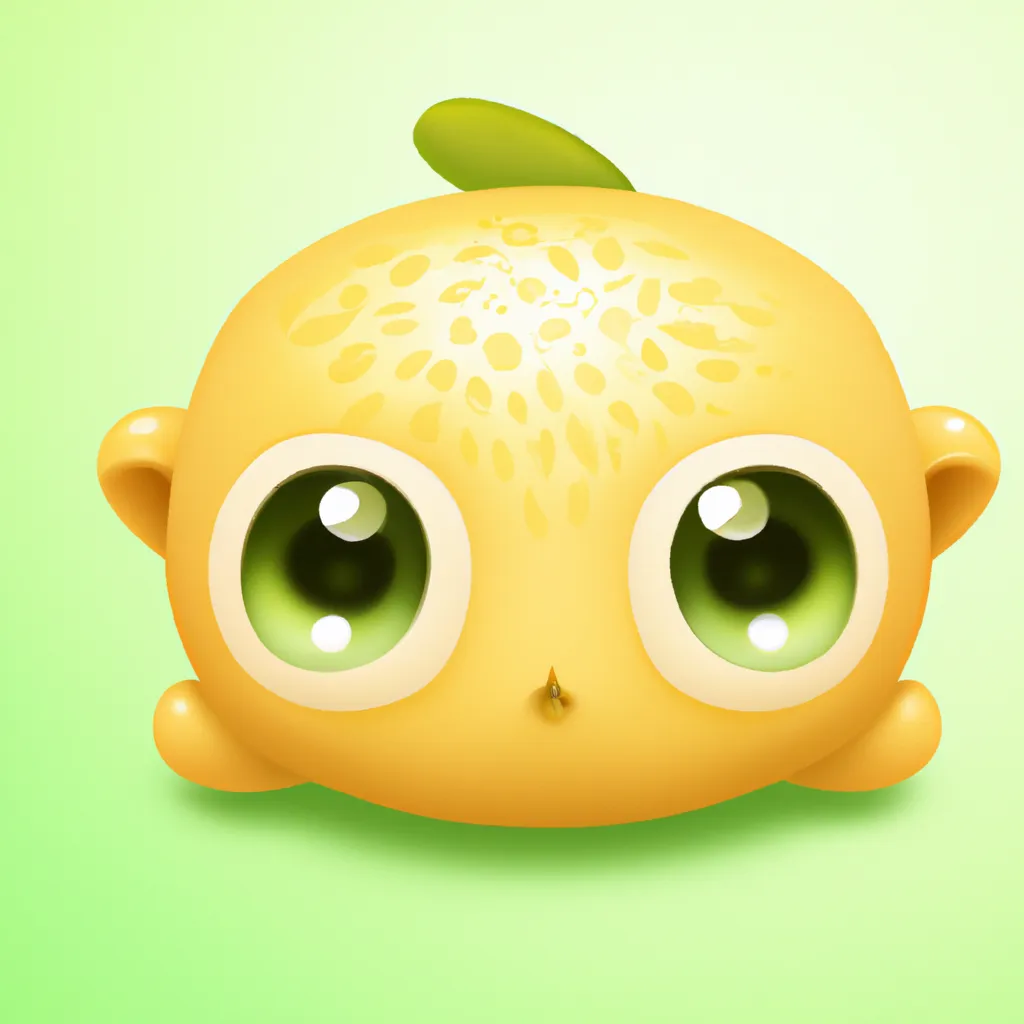 Prompt: A small cute baby creature looking like a lemon. Cute, disney and pixar cartoon style. Realistic.