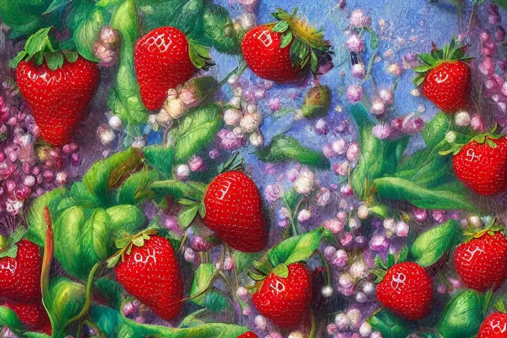 Prompt: Floral surrealism oil on canvas, Strawberry Fields forever, 4k, high detail, trending on artstation