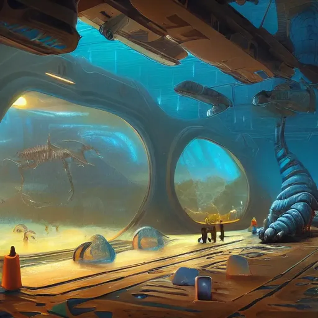 Prompt: Creatures of the alien ocean, inspired by Evgeny Lushpin and Bob Larkin, biopunk, sci-fi, concept art