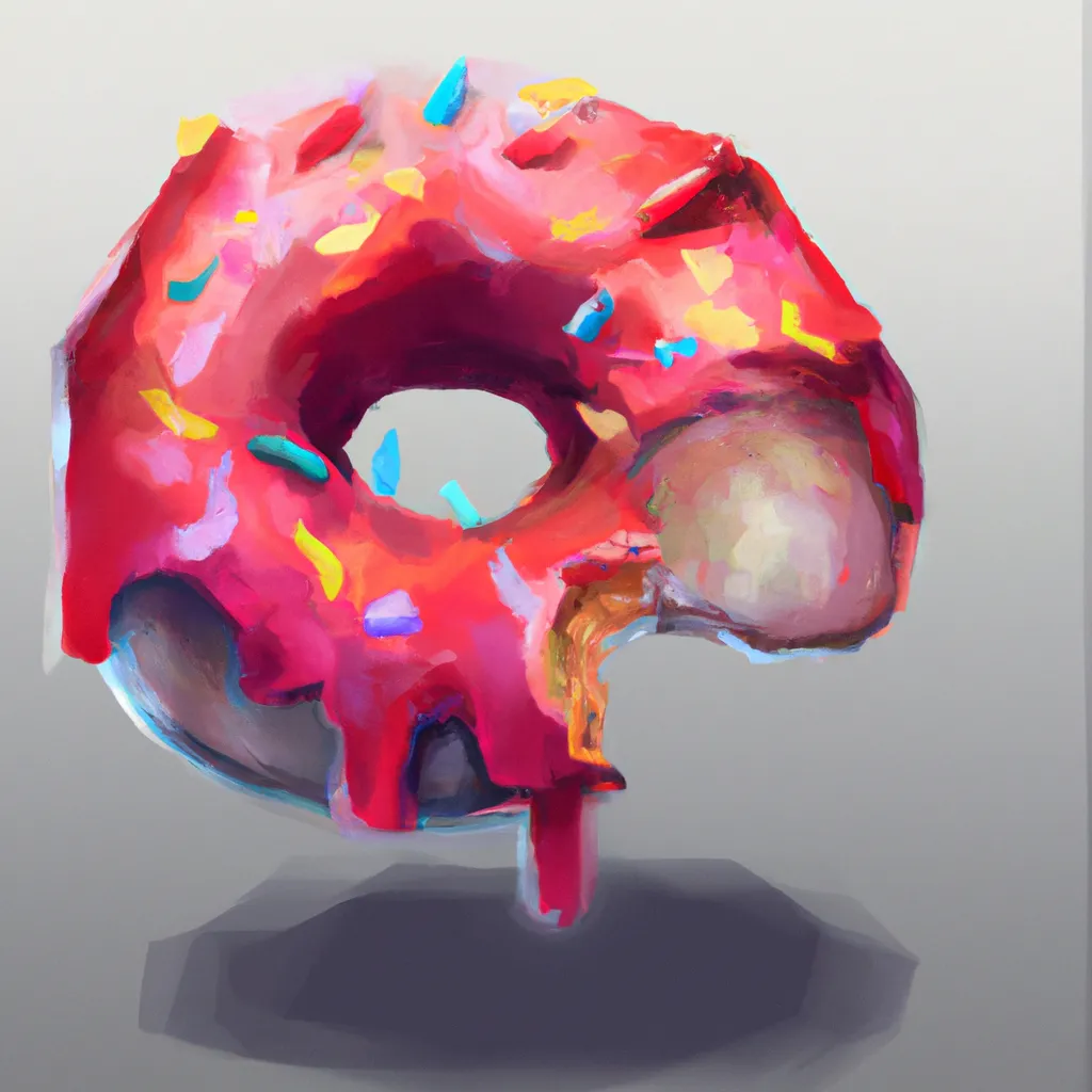 Prompt: Bitten donut with red icing and sprinkles, concept art by Dalí, featured on Sketchfab, digital  concept art detailed painting, 2d icon game art