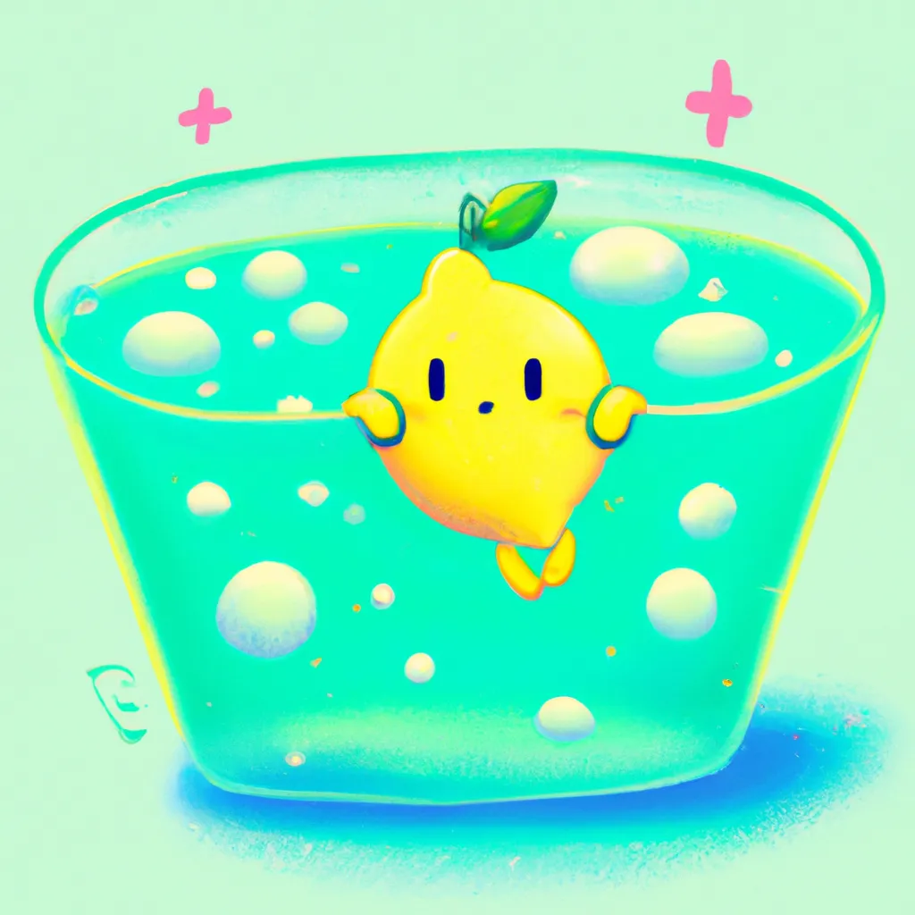 Prompt: Kawaii lemon sitting in a pool made of lemonade, very detailed digital art