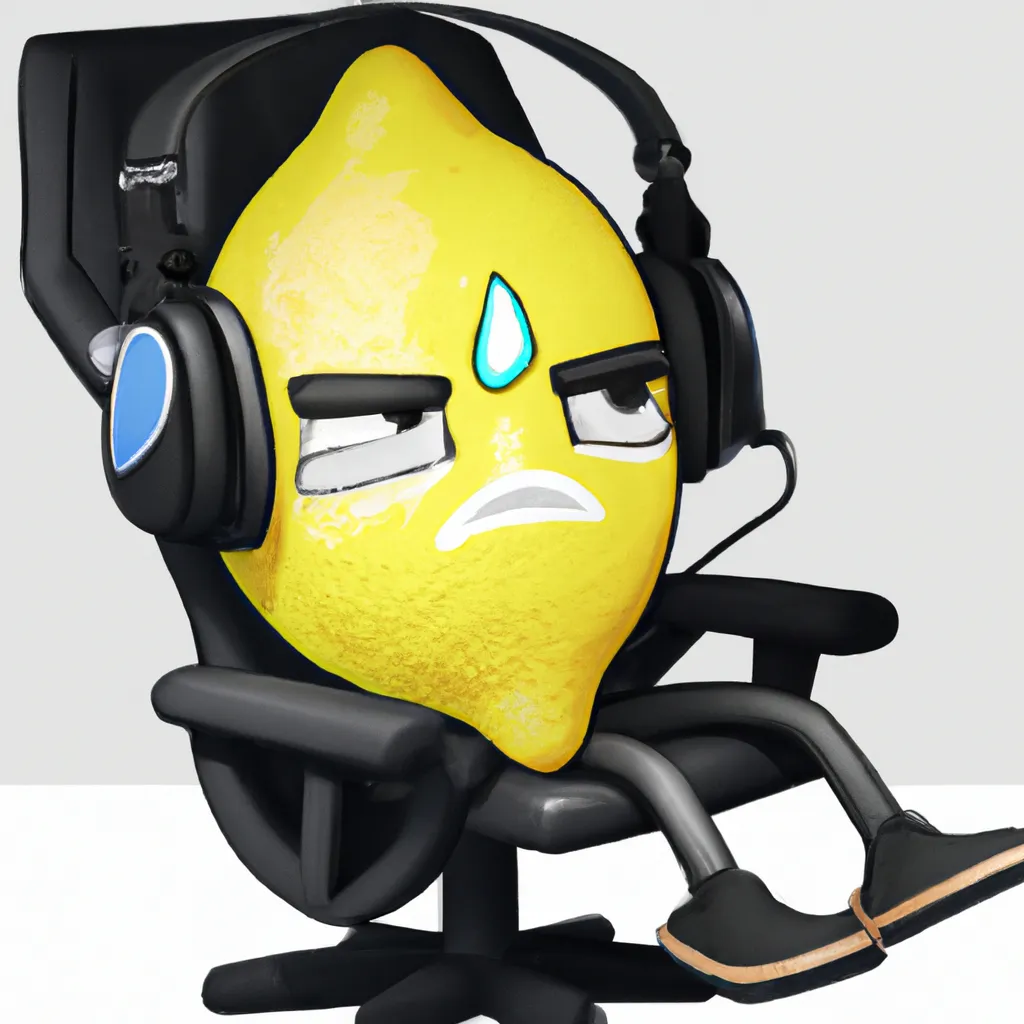 Prompt: A lemon youtuber, wearing headphones. Mattvidpro. Photorealistic. Webcam. Gaming chair. 