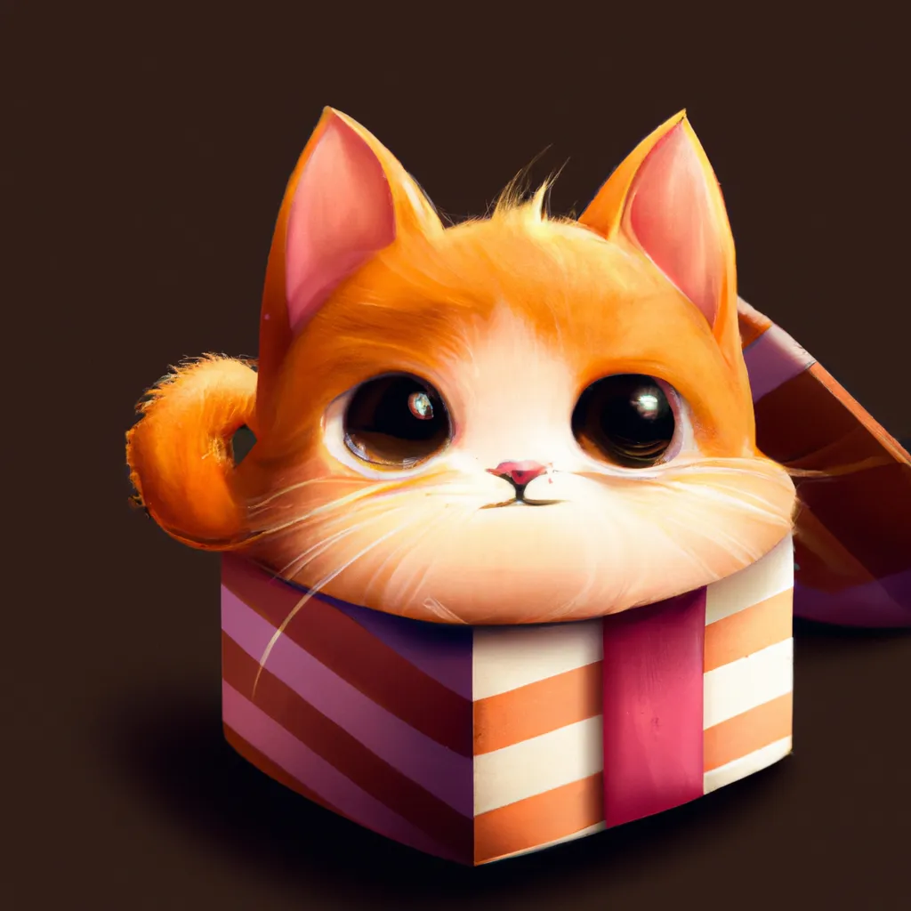 Prompt: a cat in the shape of a gift box, digital art