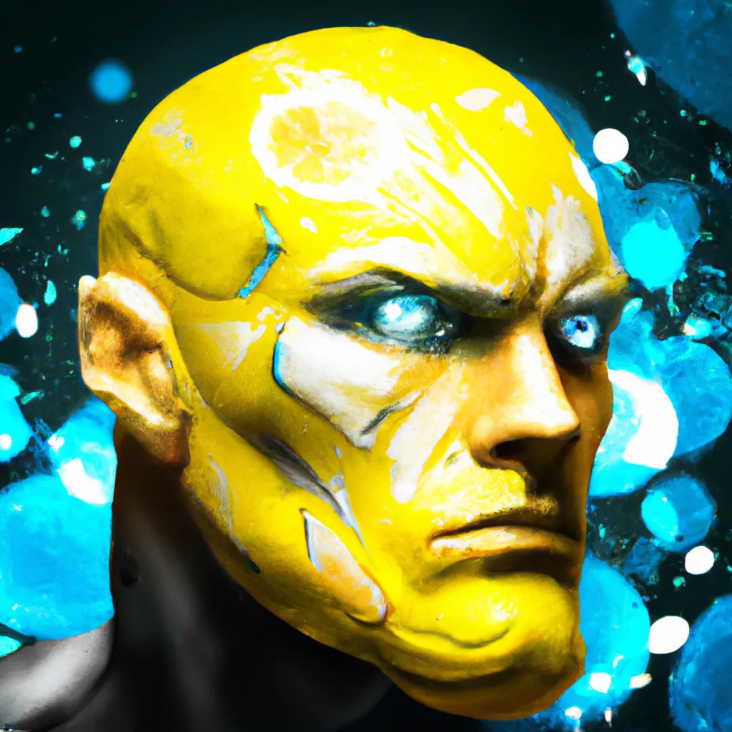 Prompt: lemon by Ben templesmith, octane render, superhero portrait of black light paint, splashes of colors, comic book art, sculpture, highly detailed