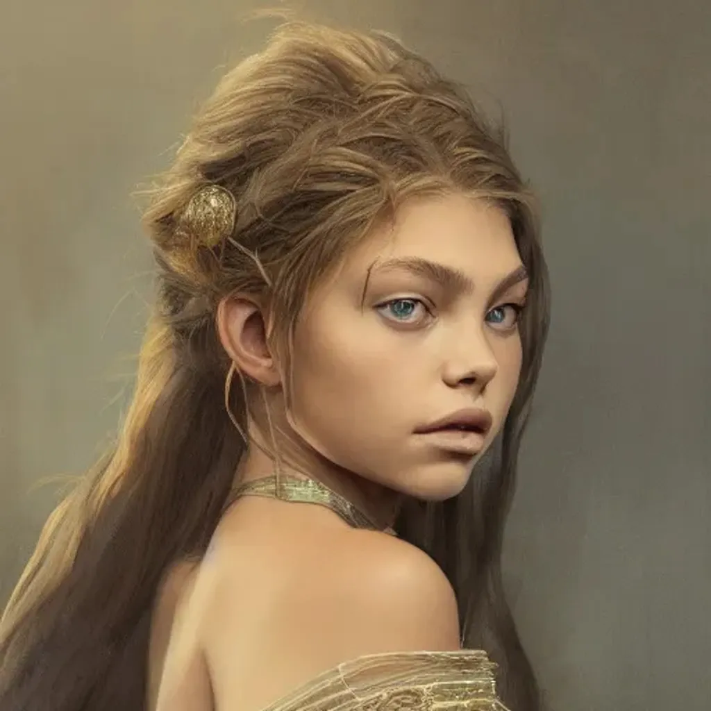 Prompt: portrait of Thylane Blondeau, wearing an elegant dress, portrait, ultra realistic, concept art, intricate details, highly detailed by greg rutkowski, gaston bussiere, craig mullins, simon bisley